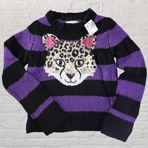 Justice‎ Girls Purple Striped Sequins Leopard Sweater Size 5 Bling Winter NWT